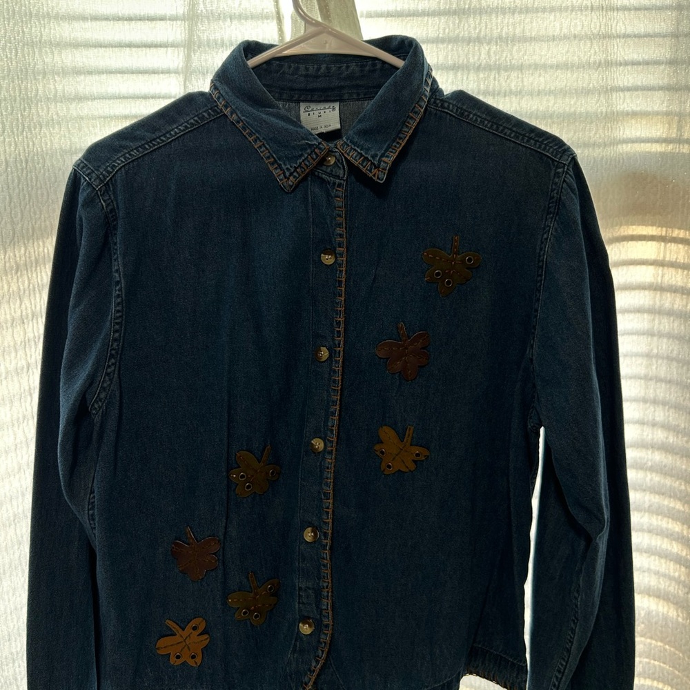 Casadei Blue Jean Jacket with Brown leaves  Details